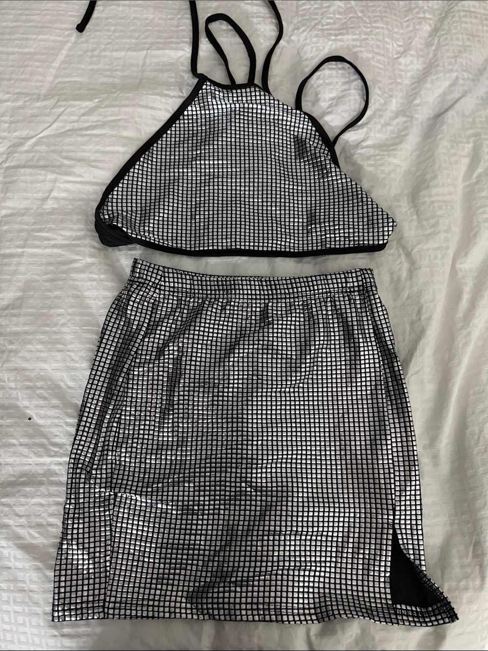 SHEIN Black and Silver Mini Skirt with Grid Shine